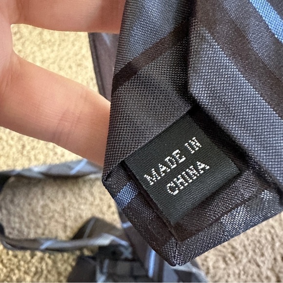 Calvin Klein Black/Gray/Blue Plaid Tie - Picture 6 of 6